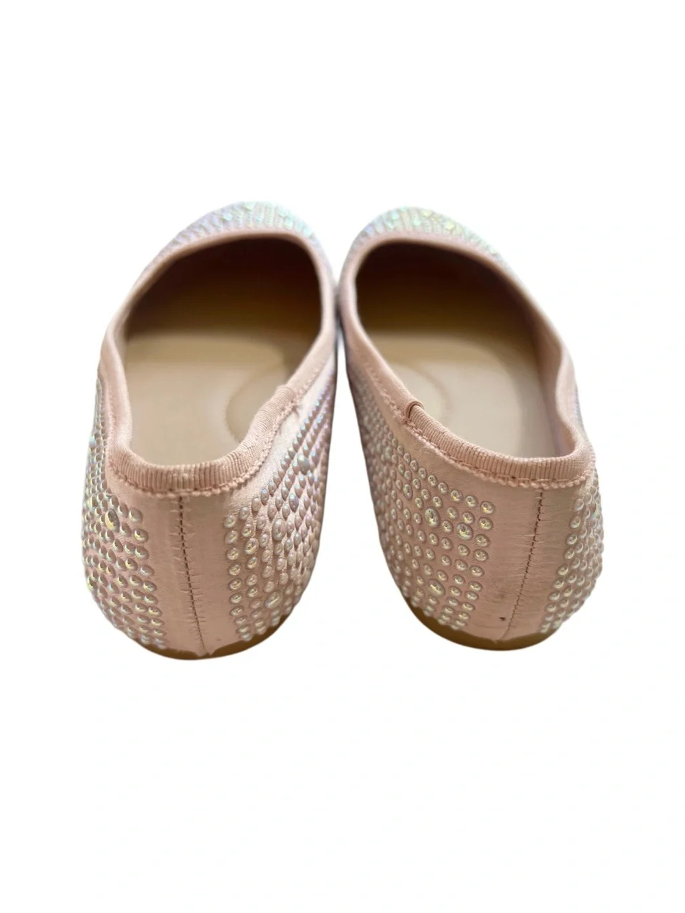 Cat & Jack Blush Pink Pearl-Stud Ballet Flats - Non-Marking | Girls Size 13